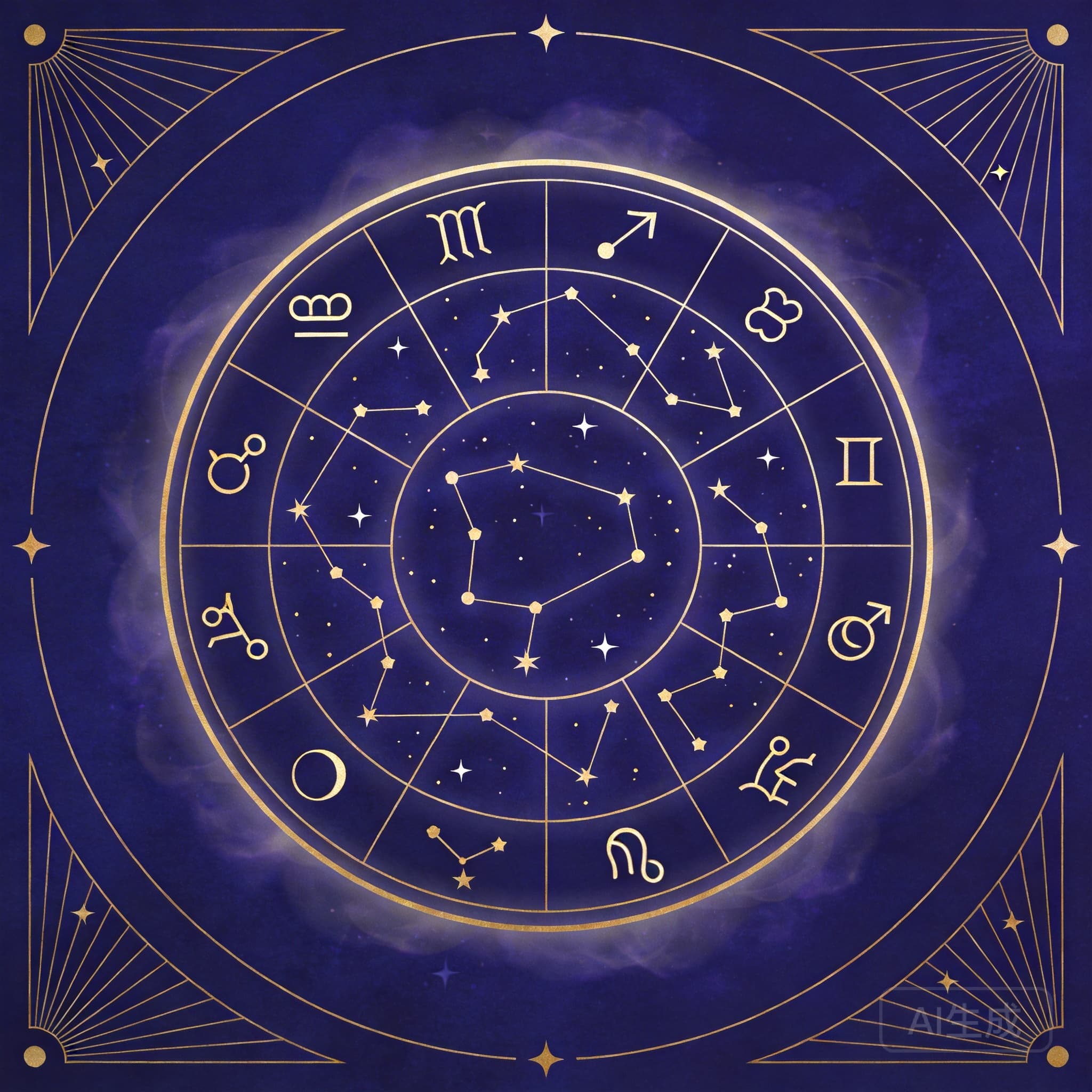 Detailed astrological chart wheel with glowing lines